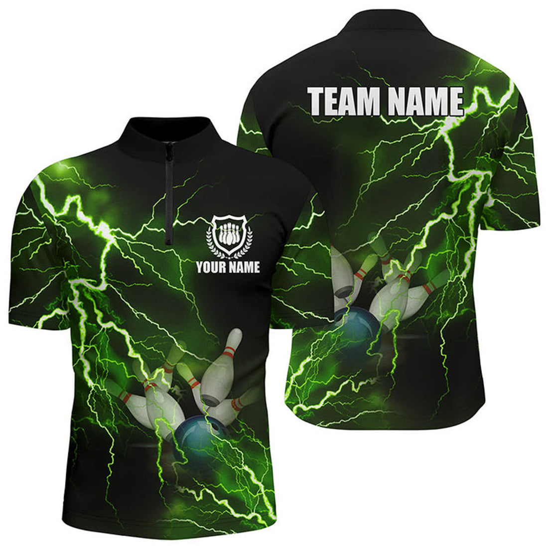 Custom Men's bowling Quarter Zip shirts Custom Many Color Lightning Thunder Bowling Team Jersey, Gift for Bowlers