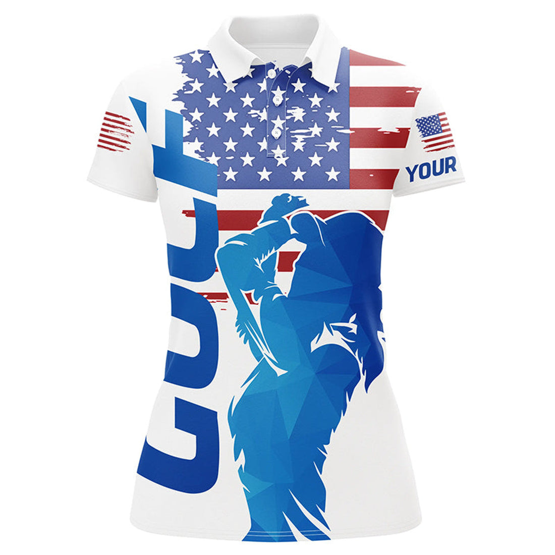 Custom Red, White And Blue Womens Golf Polo Shirts Custom American Flag Patriotic Ladies Golf Attire