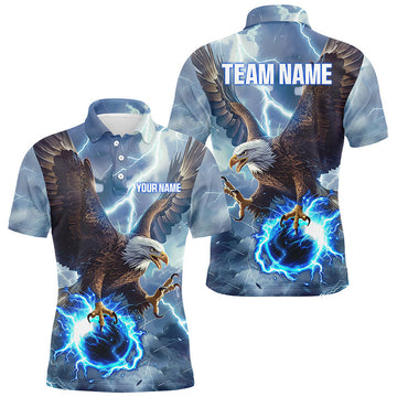 FUNSTUFFPRINT Blue lightning thunder bowling Eagle custom Men Bowling Polo Shirt Size S-5XL