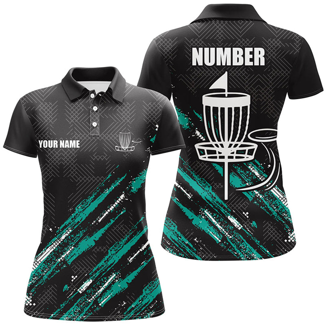 Custom Black And Green Camo Disc Golf Basket Custom Team Women Disc Golf Polo Shirt, Frisbee Golf Attire