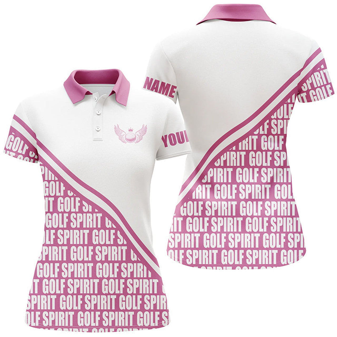 Custom Women Golf Polo Shirts Custom Name Golf Spirit Pink Pattern Golf Shirts For Women, Ladies Golf Top