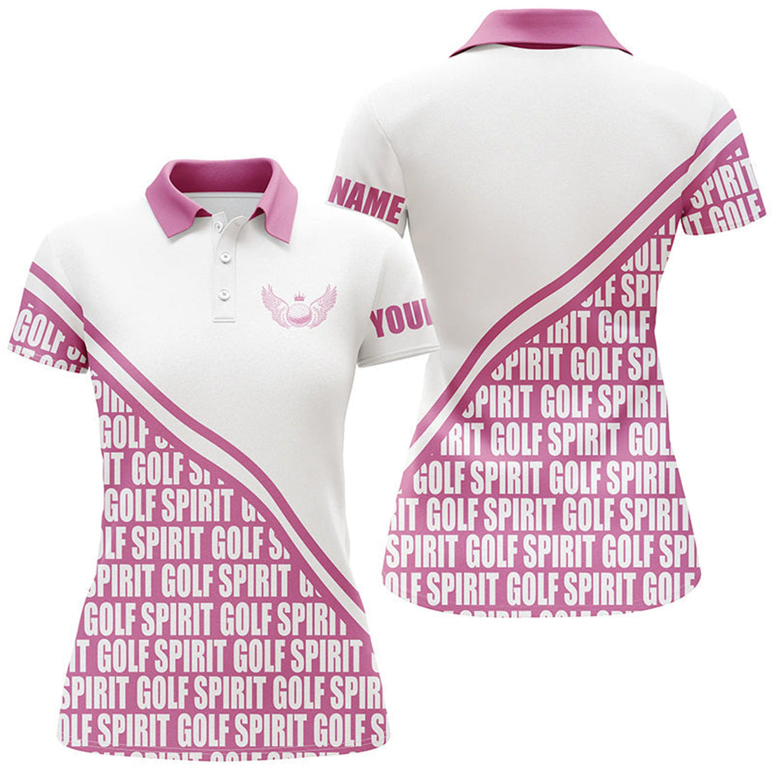Custom Women Golf Polo Shirts Custom Name Golf Spirit Pink Pattern Golf Shirts For Women, Ladies Golf Top