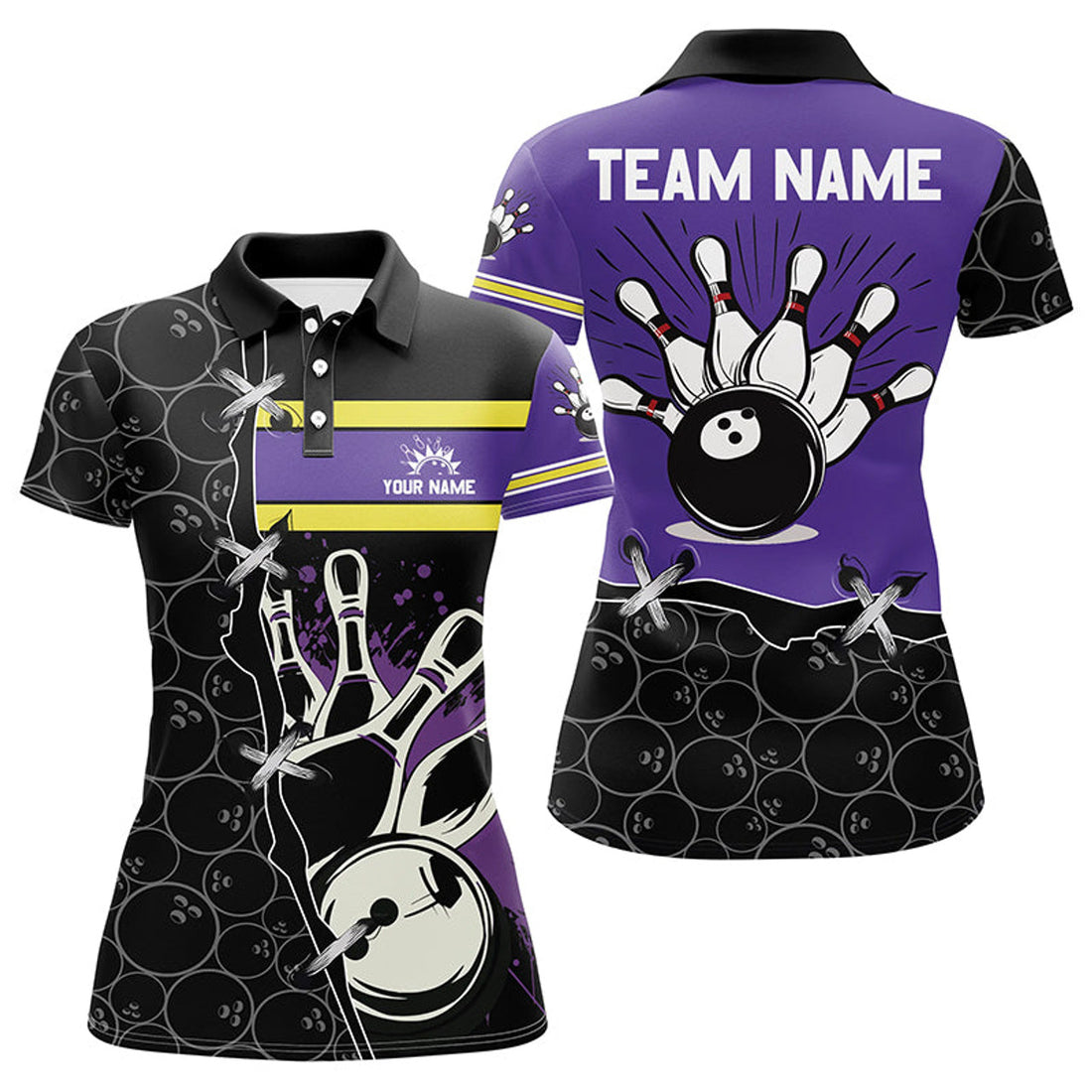Custom Bowling Camo Polo Shirt For Women Custom Team Bowling League Jerseys, Gift For Girl Bowlers | Purple