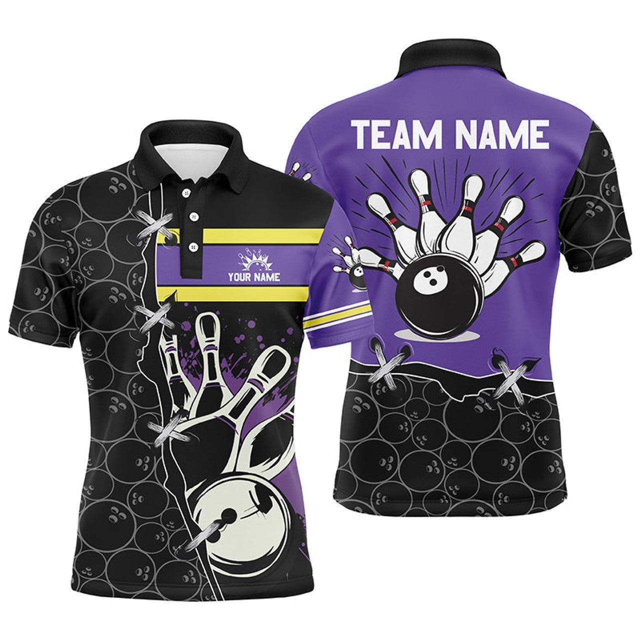 Custom Bowling camo polo shirt for men Custom Team bowling league jerseys, gift for mens bowlers | Purple