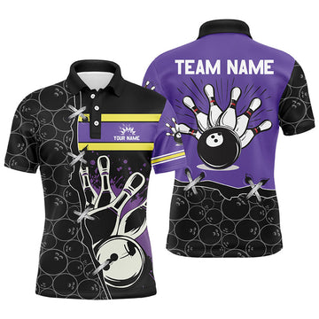 Custom Bowling camo polo shirt for men Custom Team bowling league jerseys, gift for mens bowlers | Purple