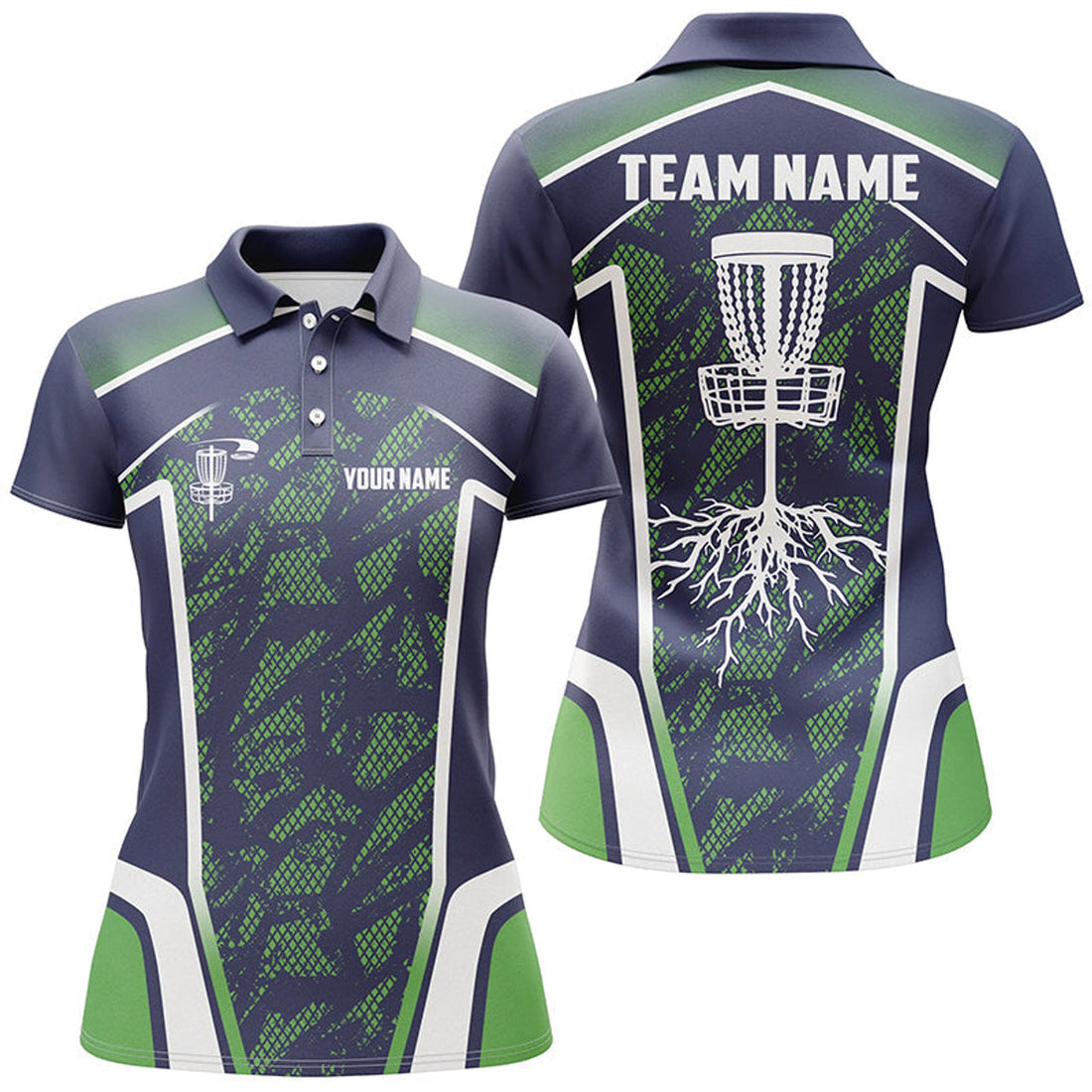 Custom Disc Golf Hole Blue Green Camo Women Polo Shirts Custom Name And Team Name Disc Golf Shirts For Women