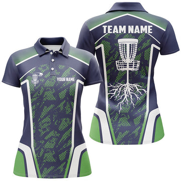 Custom Disc Golf Hole Blue Green Camo Women Polo Shirts Custom Name And Team Name Disc Golf Shirts For Women