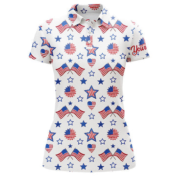 Custom Women Golf Polo Shirts American Flag Independence Day Pattern Custom Patriot Team Golf Shirts