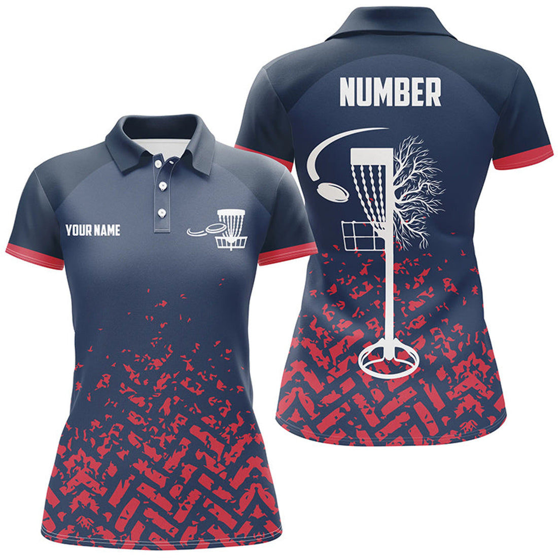 Custom Blue And Red Camo Women Disc Golf Polo Shirts Custom Disc Golf Basket Jerseys For Team