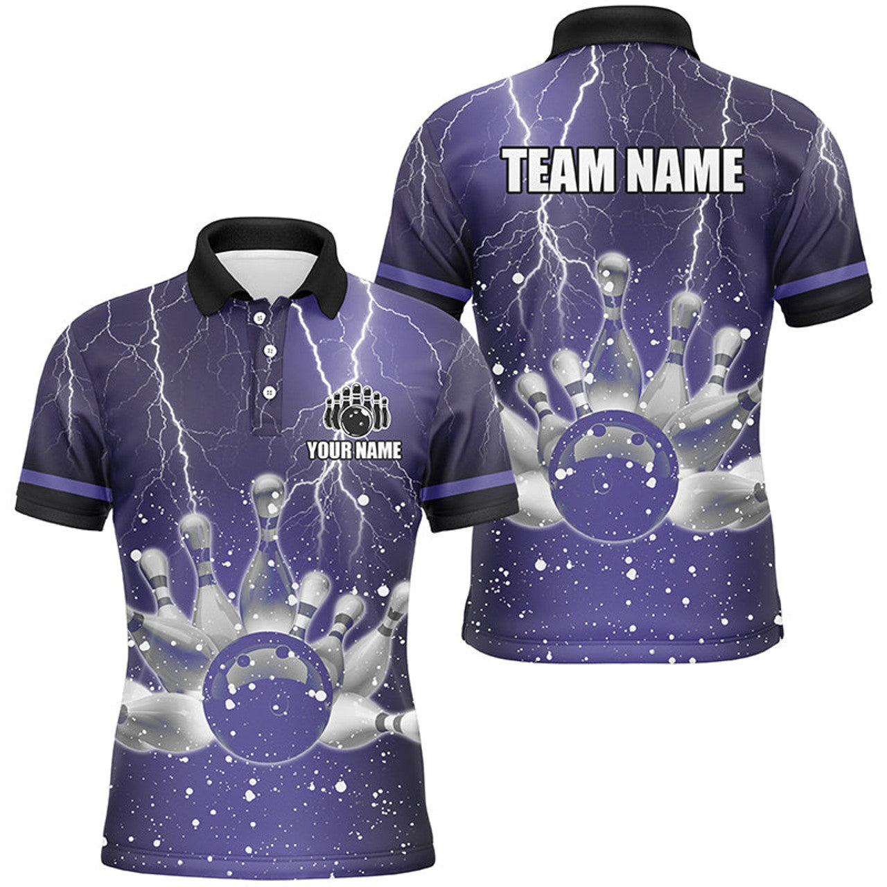 FUNSTUFFPRINT Purple lightning thunder Men Polo Shirt Size S-5XL