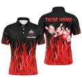 Personalized Men Polo Bowling Shirt Red Flame Bowling Ball Pins Bowling Jerseys For Men Bowler
