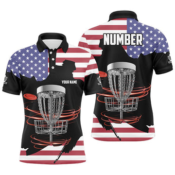 Custom American flag Disc golf basket patriotic Men polo shirts custom name disc golf tops for mens