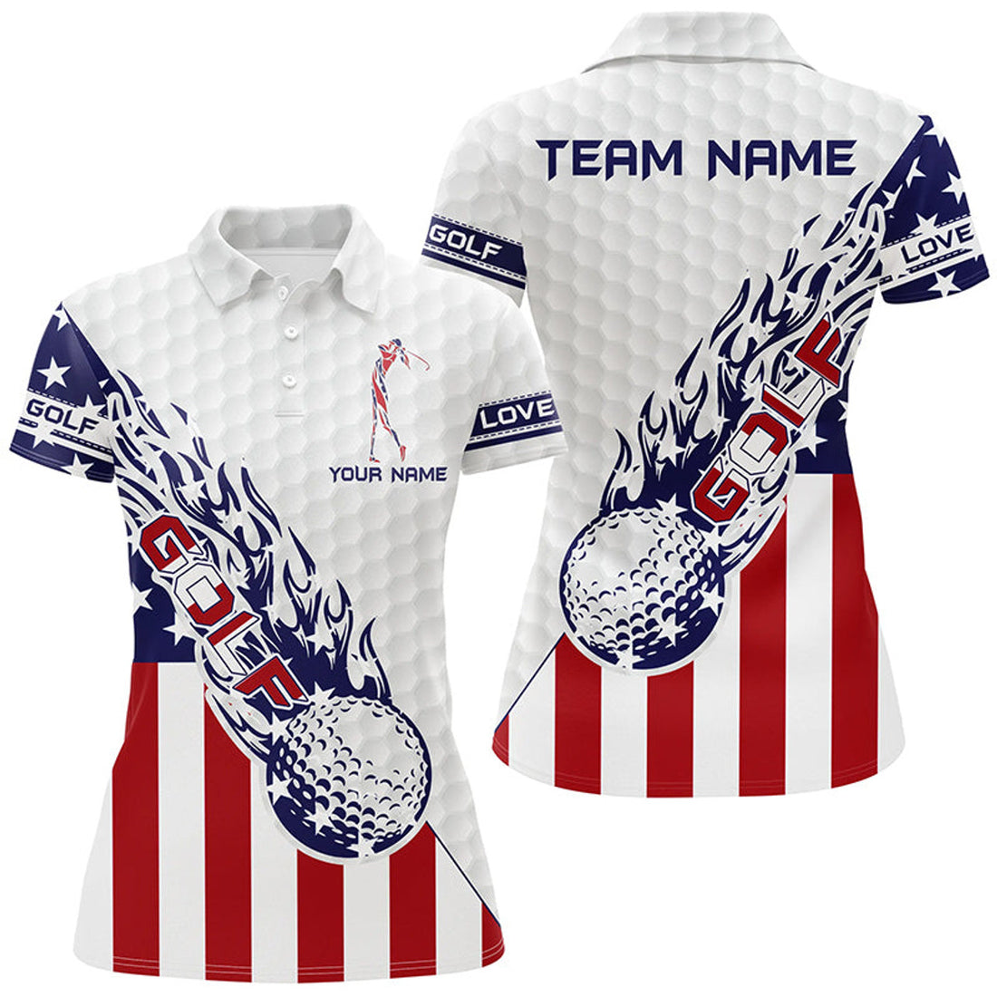 Custom Personalized American Flag Patriot Golf White Womens Golf Polo Shirts Custom Name Golf Gifts