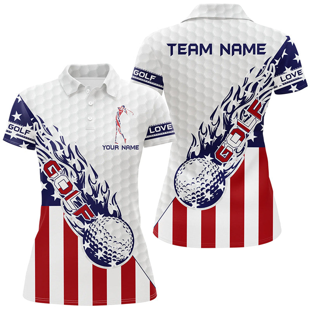 Custom Personalized American Flag Patriot Golf White Womens Golf Polo Shirts Custom Name Golf Gifts