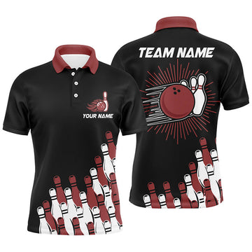 Custom Black retro bowling team shirt custom Men Bowling Polo Shirt, bowling gifts for him | Red