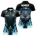 Custom Icy Blue Womens Disc Golf Polo Shirts Custom Black Disc Golf Basket Jerseys, Frisbee Golf Shirts