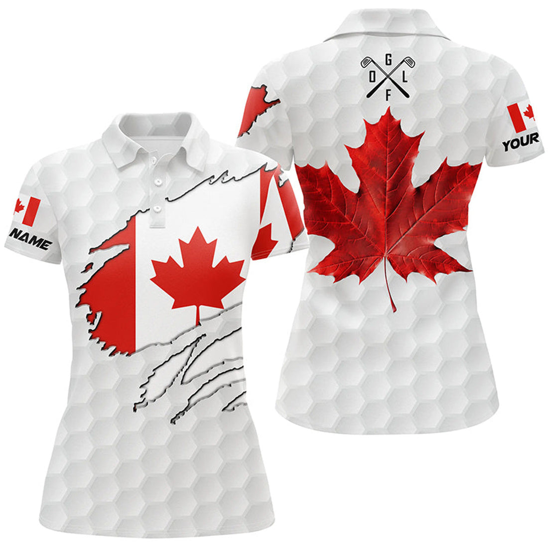 Custom Personalized Canadian Flag Patriotic Golf White Women Golf Polo Shirts Custom Golf Gift For Ladies