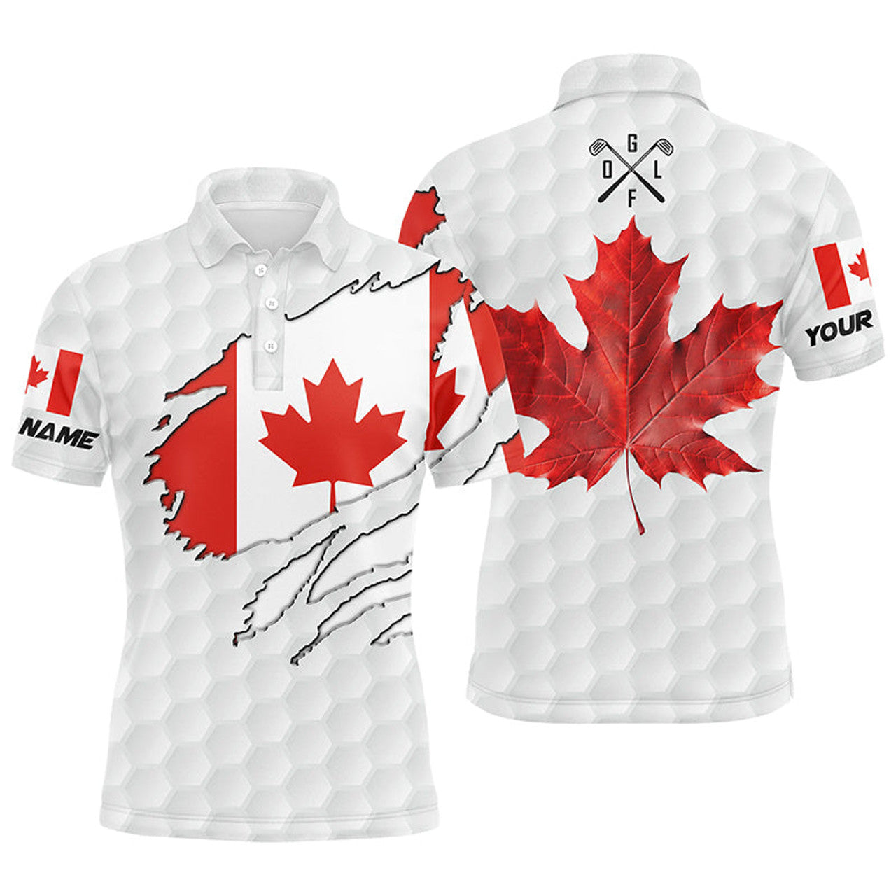 Personalized Canadian flag patriotic golf white mens golf polo shirts custom golf gifts for men