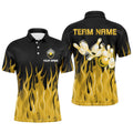 FUNSTUFFPRINT Bowling Shirt Yellow Flame Bowling Ball Pins Bowling Jersey For Bowler Polo Shirt Size S-5XL