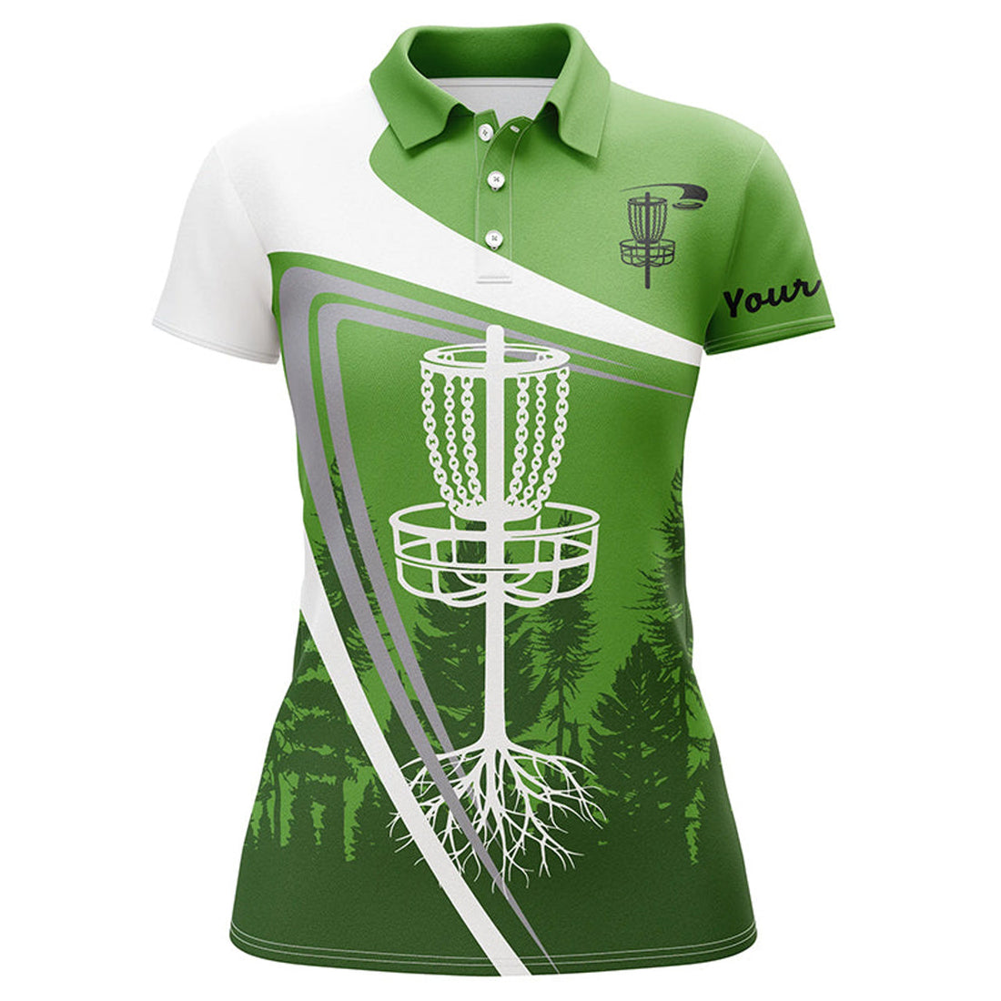 Custom Womens Disc Golf Polo Shirt Custom Name Green Disc Golf Basket, Personalized Disc Golf Shirts