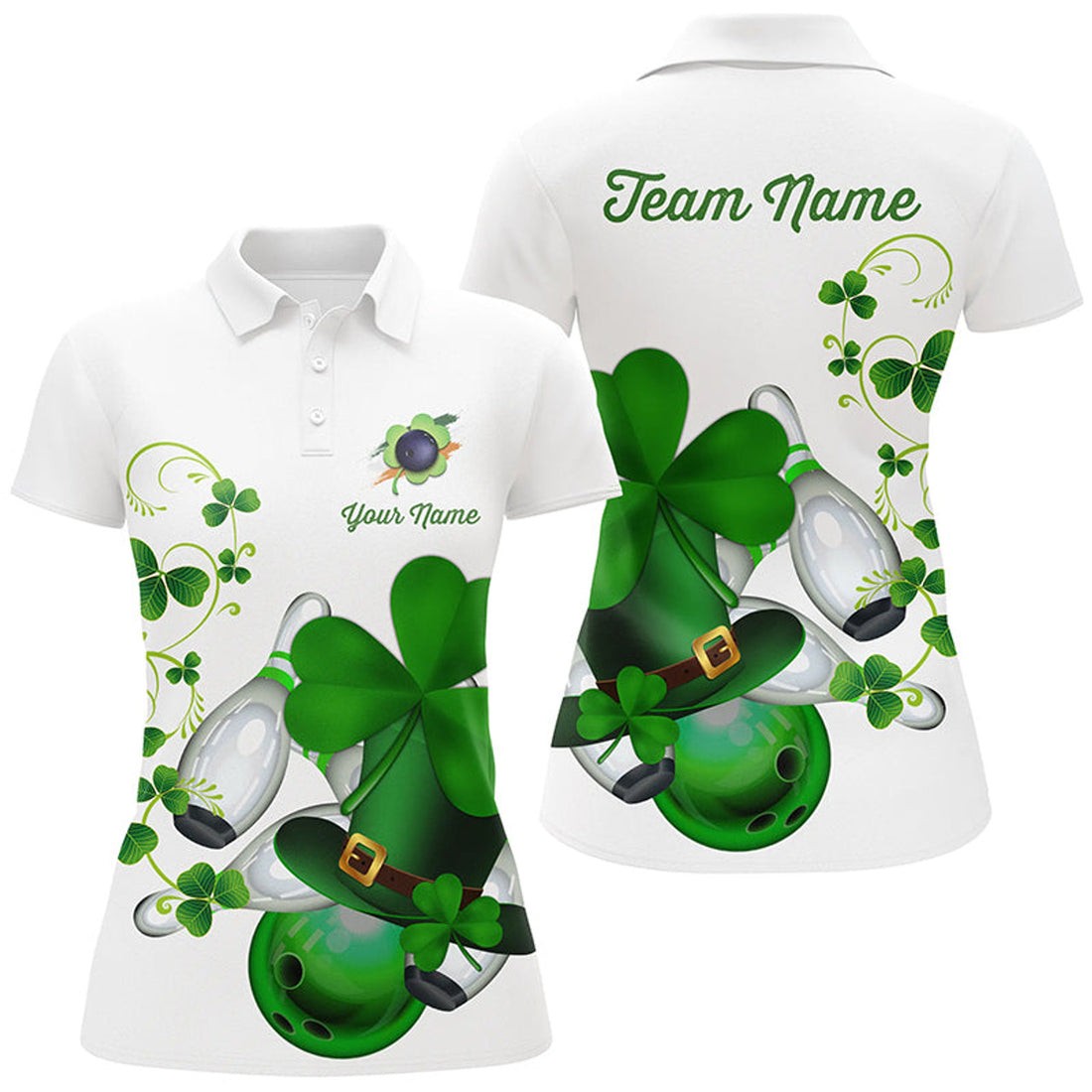 Custom Green Shamrock Lucky Women Bowling Polo Shirt Custom St Patrick Day Team League Bowling Jerseys