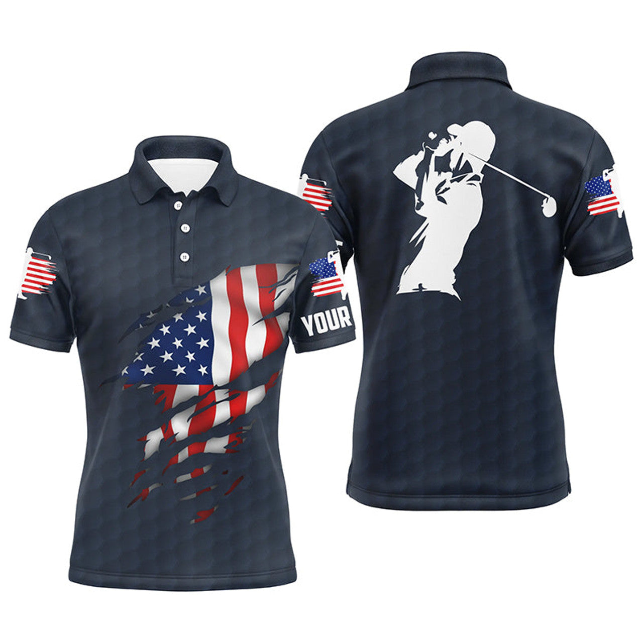 FUNSTUFFPRINT Mens golf polo shirts American flag patriotic golf shirts custom polo golf tops for men Polo Shirt Size S-5XL