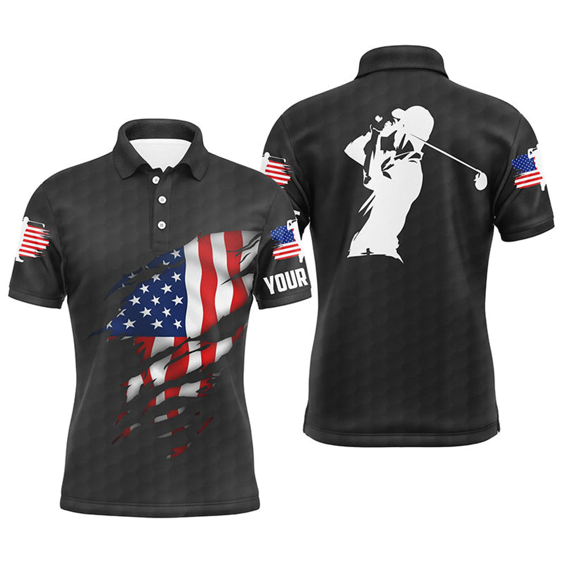Custom Golf Men Polo Shirt - Custom Name American Flag Apparel - Personalized Gift For Golf Lover, Men, Husband, Team, Patriotic, 4th July, Independent Day