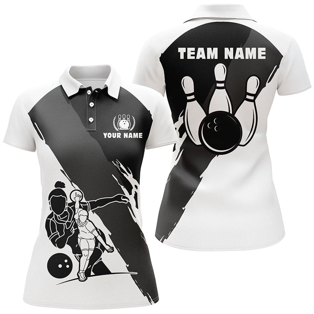Custom Personalized 3d Bowling Shirts For Women Custom Black White Short Sleeve Polo Bowling Shirts For Girls