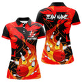 Custom Eagle Flame Bowling Ball And Pins Custom Womens Bowling Polo Shirts, Team Bowling Jerseys | Red