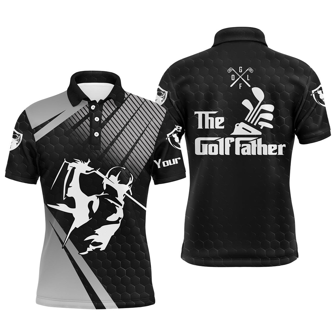 Custom Golf Men Polo Shirt - Custom Name Black Apparel - Personalized Gift For Golf Lover, Men, Husband, Team, Boyfriend - The Golf Father