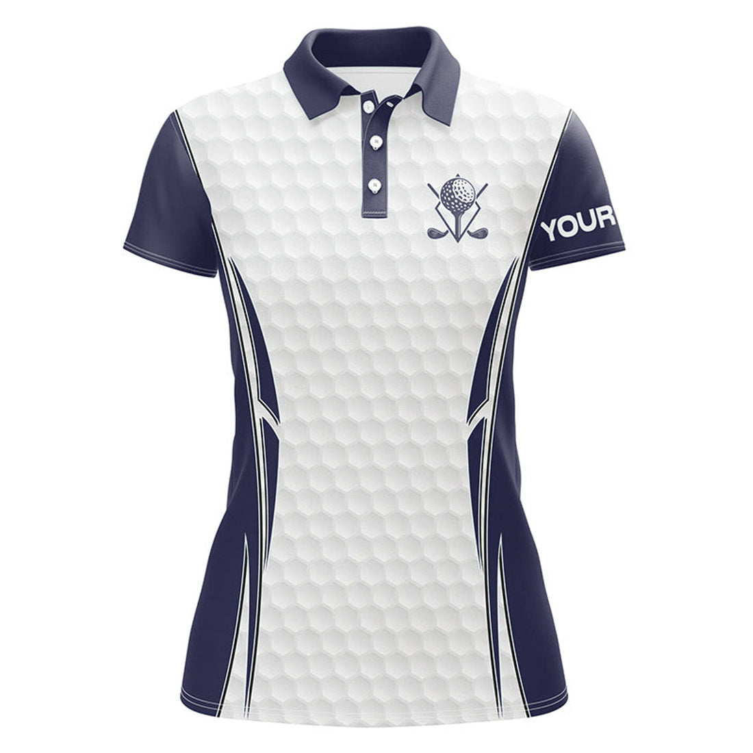 Custom Blue Navy And White Golf Ball Womens Golf Polo Shirts Custom Golf Clothing For Women, Gifts For Ladies