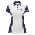 Custom Blue Navy And White Golf Ball Womens Golf Polo Shirts Custom Golf Clothing For Women, Gifts For Ladies