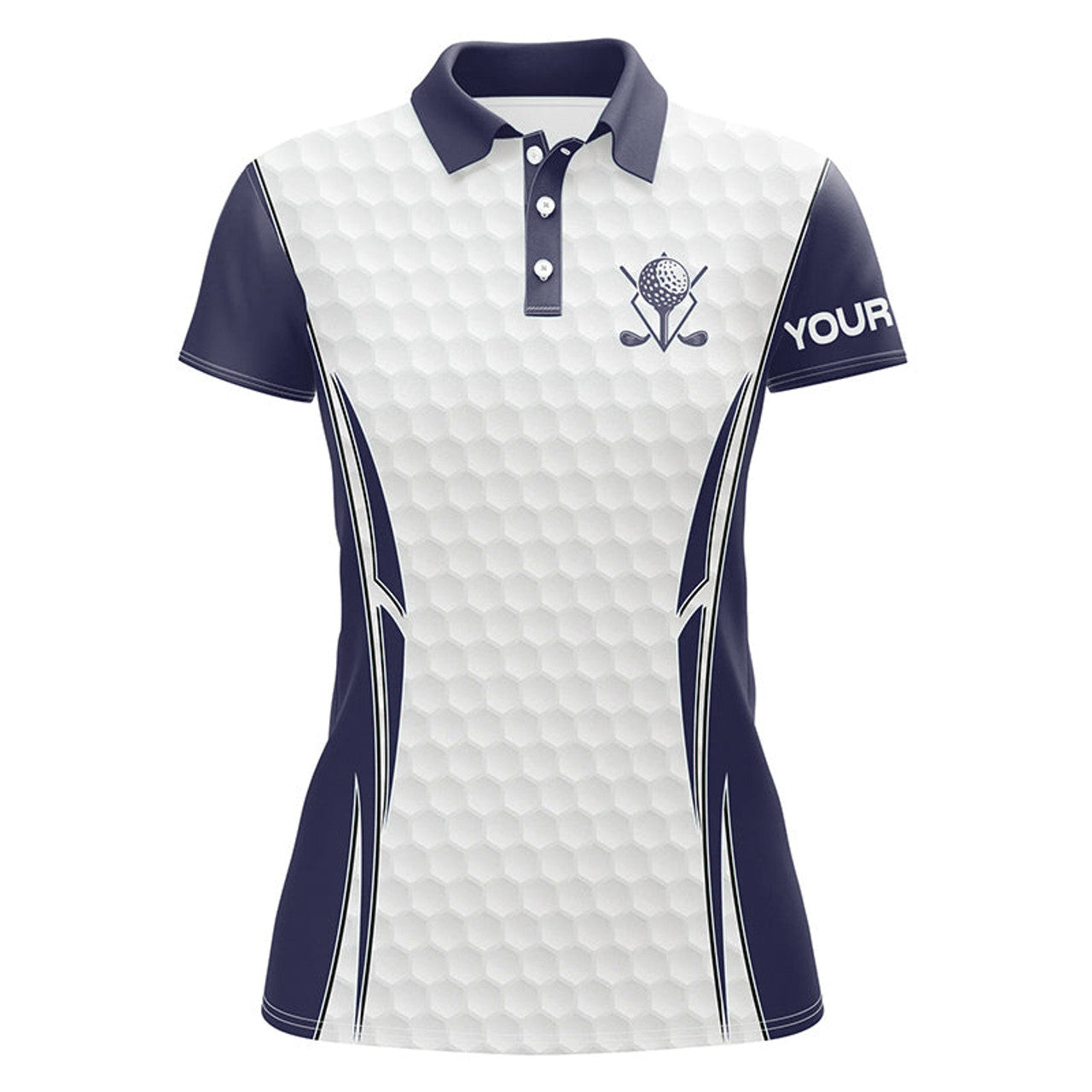 Custom Blue Navy And White Golf Ball Womens Golf Polo Shirts Custom Golf Clothing For Women, Gifts For Ladies