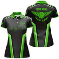 Custom Personalized 3d Bowling Shirt For Women, Custom Black Green Short Sleeve Polo Bowling Heartbeat Shirts