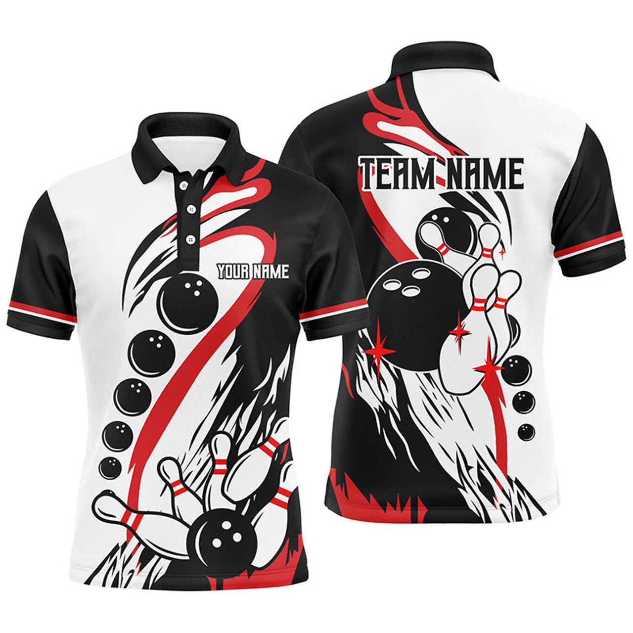 Custom Black and white retro bowling league jerseys custom Men Bowling Polo Shirt, gifts for bowlers