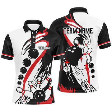 Custom Black and white retro bowling league jerseys custom Men Bowling Polo Shirt, gifts for bowlers