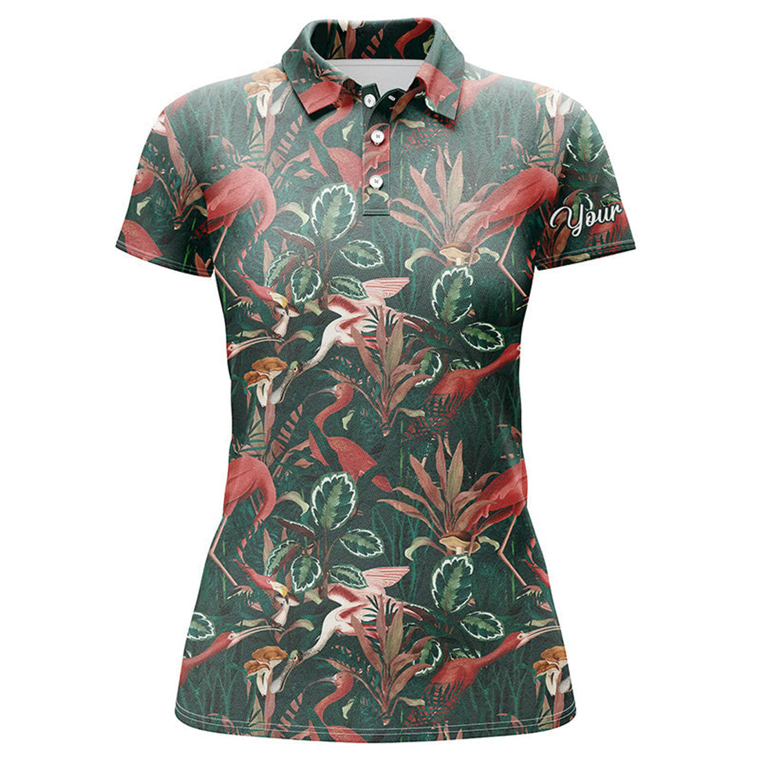 Custom Women Golf Polo Shirts Flamingo Green Tropical Jungle Pattern Custom Name Team Golf Polo Shirts