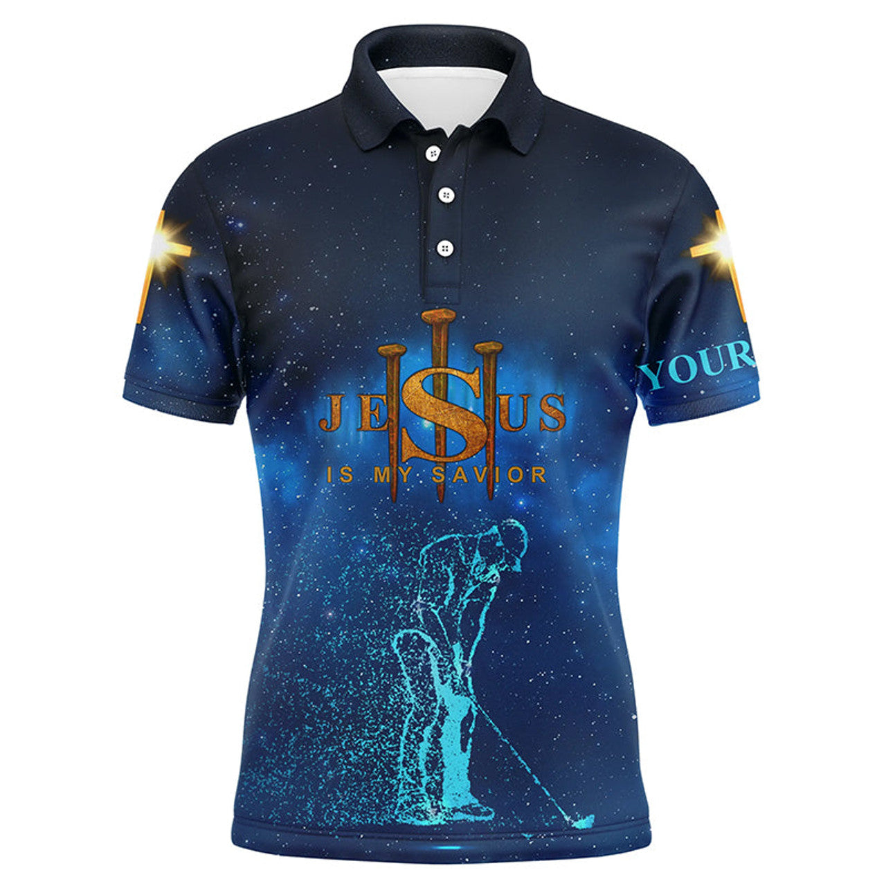 Custom Jesus, Golf Men Polo Shirt - Custom Name Cross Apparel - Personalized Gift For Golf Lover, Men, Husband, Team - Jesus Is My Savior