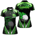 Custom Black Womens Golf Polo Shirts Custom Green Fire Lightning Team Golf Jerseys, Golf Attire For Ladies