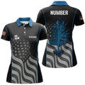 Custom Blue Black American Flag Womens Disc Golf Polo Shirt Custom Name, Number Patriotic Disc Golf Jerseys