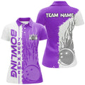 Custom Women Bowling Polo Shirts Custom White And Purple Flame Bowling Ball And Pins Team League Jerseys