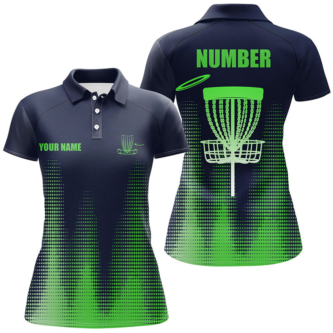 Custom Green Gradient Women Disc Golf Polo Shirts Custom Team Disc Golf Jerseys, Disc Golf Clothes