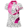 Custom Pink Ribbon Pattern Womens Golf Polo Shirt Custom Breast Cancer Golf Shirts, Golf Outfits Female
