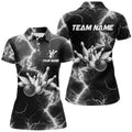 Custom Women Bowling Shirt Custom Black And White Lightning Thunder Bowling Team Jersey, Gift For Team Bowler
