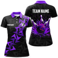 Custom Black And Purple Flame Camo Bowling Polo For Women Custom Bowling Team Jerseys