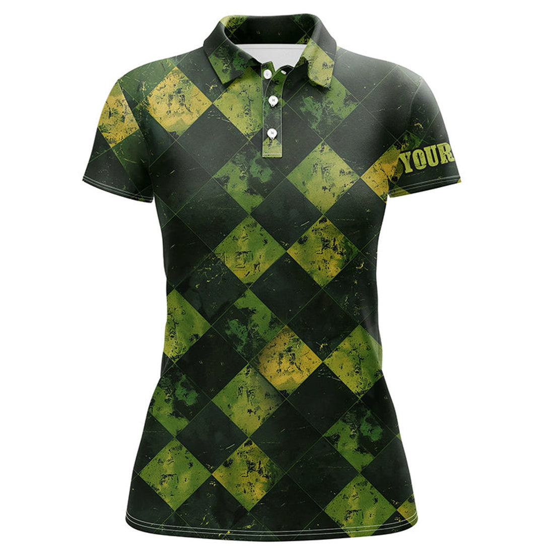 Custom Green and Yellow argyle grunge pattern Women golf polo shirts custom golf apparel for ladies