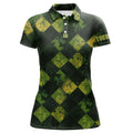 Custom Green and Yellow argyle grunge pattern Women golf polo shirts custom golf apparel for ladies