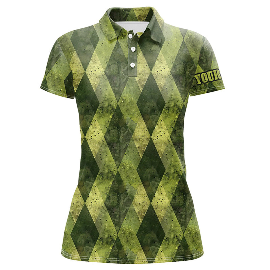 Custom Green Argyle Grunge Pattern Women Golf Polo Shirts Custom Ladies Golf Tops, Golfing Gifts