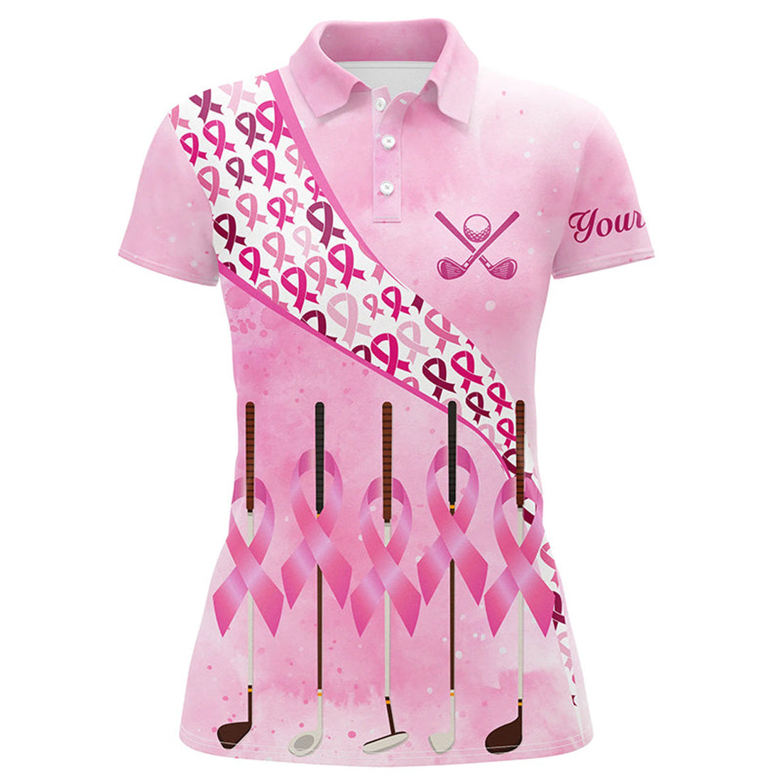 Custom Pink Ribbon Golf Clubs Womens Golf Polo Shirt Custom Breast Cancer Golf Shirts For Ladies Golf Outfits