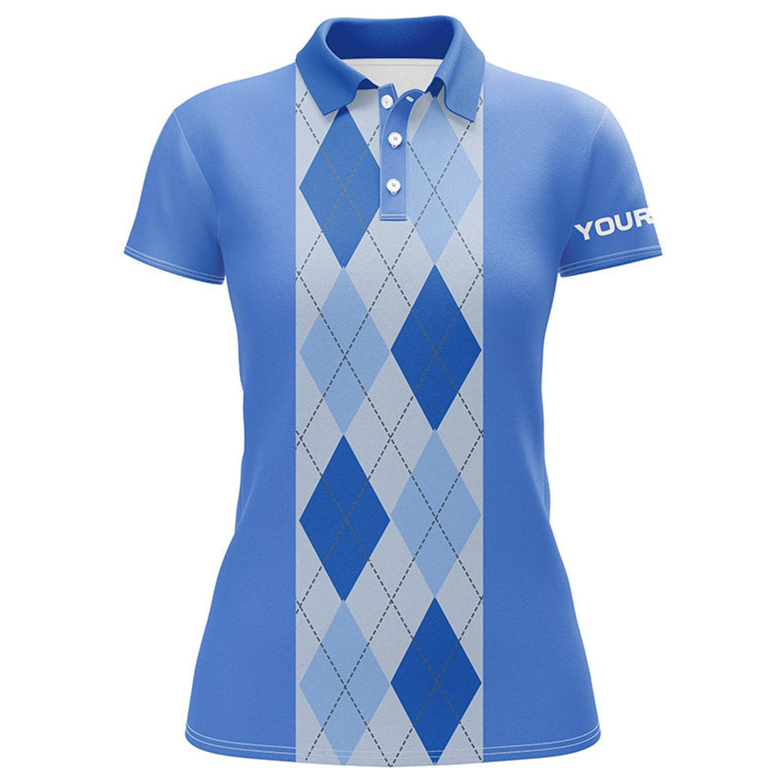Custom Blue Argyle Plaid Pattern Womens Golf Polo Shirt Custom Golf Polos Shirt For Womens, Golfing Gifts